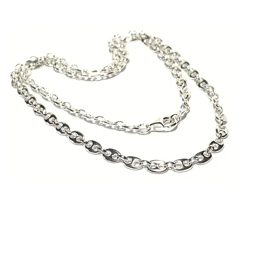 Halskette 925/- Sterling Silber mit Fantasiemuster und Schiffsanker - Elegante Halskette aus 925er Sterlingsilber mit beweglichem Schiffsanker-Design. Ideal für stilbewusste Trägerinnen, die ein besonderes Schmuckstück suchen.