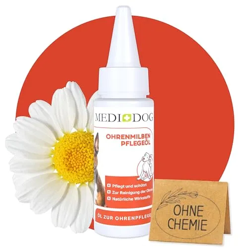 MEDIDOG Ohren-Öl – 50 ml – gegen Ohr-Milben & Jucken – Pflege für Hunde mit Jojobaöl – Ohrenpflege – Ohrenöl-Extrakt