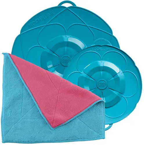 Kochblume Spar-Set für Töpfe von 14 bis 24 cm mit Microfasertuch als Set in der bunten Box | Silikon Überkochschutz für Töpfe und Pfannen (türkis)