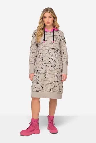 Laurasøn Midikleid Sweatkleid allover Print - Gemusterte Kleider: Kuscheliges Kapuzen-Sweatkleid mit Eisbären Print und Neon-Kapuze, perfekt für einen lässigen Look und gemütliche Tage.