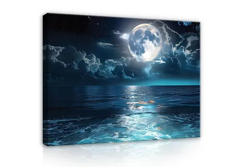 Wallarena Leinwandbild See Meer Natur Blau Mond XXL Wandbilder Wand Deko Wandbild Modern, Landschaft (Einteilig, 1 St), Bilder Klein Wohnzimmer Schlafzimmer Küche Wandbild Wand Deko 40x30
