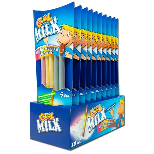 Produktbild  Cool Milk, Milch-Trinkhalme Erdbeere, Schoko, Vanille, 10 Packungen 29,80€/1kg