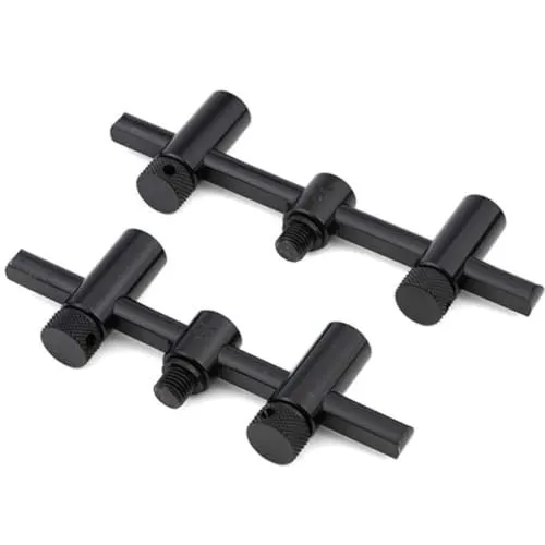 Fox Black Label Slim Adjustable 2 Rod Buzz Bars - Rutenhalter für 2 Ruten, höhenverstellbar von 110-125mm, schwarz anodisiert, ideal für Angler, die Flexibilität und Stabilität schätzen.