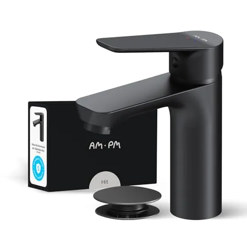 AM.PM Hit Waschtischarmatur mit Klick-Ablaufgarnitur - Touch-On-Wasserhähne für Badezimmerwaschbecken, mit kratzfester Oberfläche und 5 Jahren Garantie für langlebigen Gebrauch und einfache Reinigung.