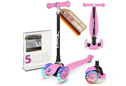 kinnaz ONE Premium Roller für Kinder ab 3 Jahren - Kinderscooter mit 5-fach höhenverstellbarem Lenker und batterielosen LED Rädern für mehr Sichtbarkeit und Spaß. Faltbar und sicher, ideal für Kinder von 80cm bis 120cm!