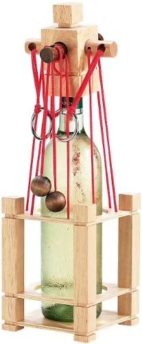 Playtastic Geschenkverpackung: Flaschen-Puzzle Siena aus stabilem Echtholz (Flaschen-Tresor, Flaschen-Geduldsspiel, Flaschenverschluss)