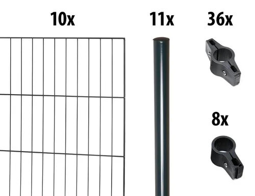 GARDEN 'N' MORE Einstabmattenzaun mit Rundpfosten, Set 10 Elemente - Gartenzäune, langlebig und pflegeleicht, ideal für eine sichere Abgrenzung mit 20 m Gesamtlänge und 11 stabilen Pfosten in elegantem Anthrazit.