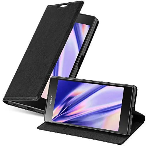 Cadorabo Hülle kompatibel mit Sony Xperia Z5 aus Premium Kunst Leder Flip Klappbare Stoßfeste Magnetische [Standfunktion] [Kartenfächern] Cover Hülle für Sony Xperia Z5 Tasche in Schwarz