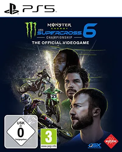 Sony Playstation 5 - Monster Energy Supercross 6 - Sportspiel für PS5, erlebe realistische Motocross-Rennen und meistere herausfordernde Strecken in der neuesten Auflage der beliebten Reihe.
