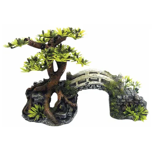 Nobby Aqua Ornaments BRÜCKE MIT BONSAI - 20,3 x 9,0 x 14,0 cm, ungiftig und ideal für Süß- und Seewasseraquarien