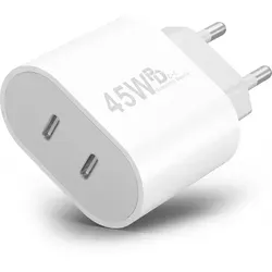 45W USB-C Schnellladegerät Charger mit GaN-Technologie für Handy, iPhone, Samsung S21-S25, Tablet, iPad | Dual Port Netzteil Schnellladestecker PD - Weiß