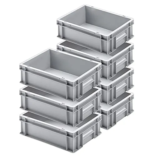 Eurobehälter 400x300x120 mm grau mit 2 Griffleisten - Lebensmittelbehälter, stoßfest und robust, ideal für Lagerung und Transport. Spülmaschinenfest und temperaturbeständig von -20°C bis +80°C.