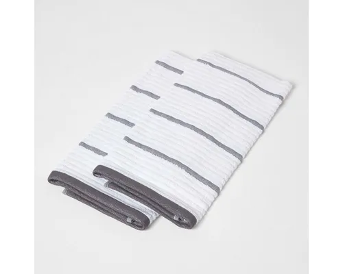 Homescapes Geschirrtuch 2er-Set Geschirrtücher weiß-grau, 100% Baumwolle