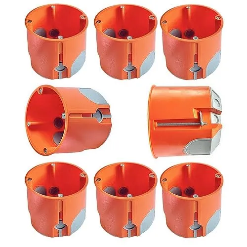Hohlwanddose WINDDICHT Ø68x61mm - 8 Stück mit Schrauben - Set mit 8 winddichten Hohlwand-Geräteverbindungsdosen, Ø68/61mm, ideal für Installationen. Mit Durchstoßmembranen für vielseitige Anwendungen und inkl. Schrauben für einfachen Einbau.