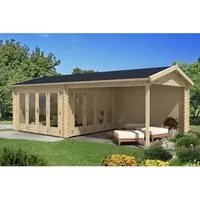 Alpholz Gartenhaus Freiburg-44 aus Massiv Holz - Holzhäuser: Vielseitig nutzbares Freizeithaus mit 44 mm Wandstärke, ideal als Gästehaus oder Atelier, inklusive überdachter Terrasse für wetterfeste Grillabende.