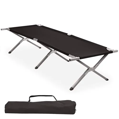 CampFeuer Feldbett | Schwarz | Belastbar bis 180kg | 190 x 74,5 x 45,5 cm | Campingliege, Sonnenliege, stabile Feldliege, Gartenliege mit Tragetasche, Angelliege, Strandliege, Klappliege, Outdoorliege