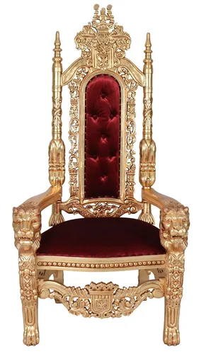 Kingchair Gold Sessel Gigant 160cm - Thron im Barockstil - Sofas & Sessel, majestätischer Thronsessel aus Mahagoni mit luxuriösem Samtbezug, ideal für stilvolle Räume und besondere Anlässe.