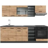 Vicco Küchenzeile R-Line, Goldkraft Eiche/Anthrazit, 240 cm - Küchenzeile mit 5 Unterschränken und 5 Hängeschränken, modernes Design in Goldkraft Eiche und Anthrazit, ideal für funktionale Küchenräume.