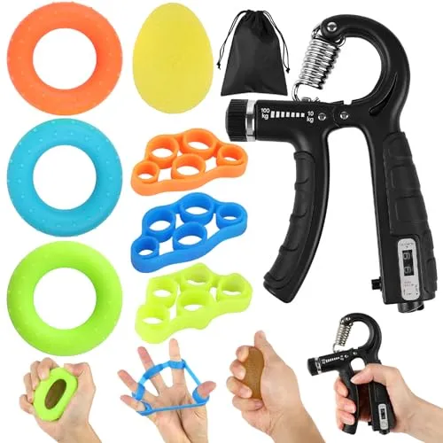 Stücke Handtrainer Unterarmtrainer Set Mit Smart Zähler, Einstellbarer Griffkraft Trainer 10-100 Kg, Fingertrainer, Handringe, Anti-Stress Ei Ball – Für Klettern, Fitness, Arthrose, Rehabilitation 8