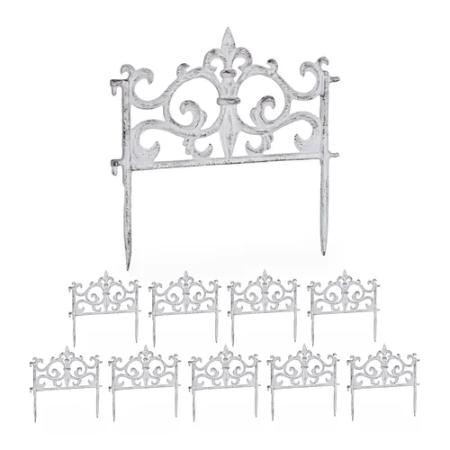 Beetzaun 10er Set – Zierzaun für stilvolle Beetumrandung - Kanteneinfassungen aus Gusseisen im Antik-Stil, einfache Montage und langlebig, ideal für die kreative Gartengestaltung.