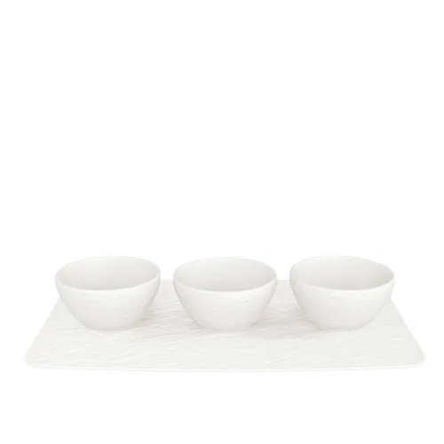 Villeroy & Boch Dipschale Manufacture DipSet, 4-tlg - Dipschalen-Set aus hochwertigem Porzellan im eleganten Schiefer-Look, ideal für Antipasti und Dips. Spülmaschinen- und mikrowellenfest für müheloses Servieren und Reinigen.