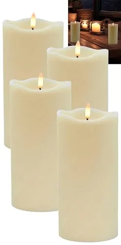 Stephans Möbelbörse 4x LED Echtwachskerze 7,5x15 cm mit Timer Kerze batteriebetrieben 3D Flackereffekt Echtwachs Adventskranz Kerzen LED Adventskerzen