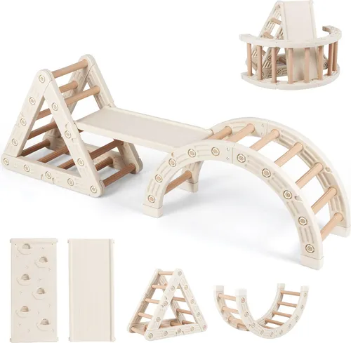 Costway 5-in-1 Klettergerüst Indoor für Kinder - Multifunktionales 5-in-1 Spielset mit Kletterdreieck, Bogen und Leiter. Fördert spielerisch die motorischen Fähigkeiten und bietet sicheres, kreatives Spielen für Kinder von 3-6 Jahren.