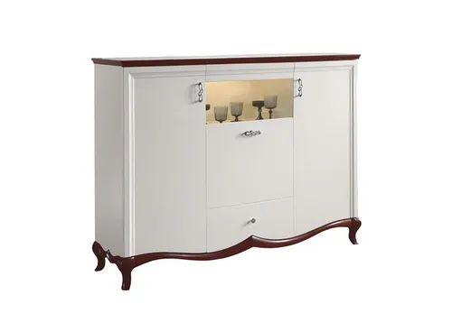 Elegantes Sideboard Vitrinenschrank in Weiß - Stylisches Anrichte-Sideboard mit 3 Türen und 1 Schublade. Ideal für Esszimmer oder Wohnzimmer. Maße: 165 x 47 x 123 cm. Hochwertige Materialien sorgen für Langlebigkeit und einen modernen Look.