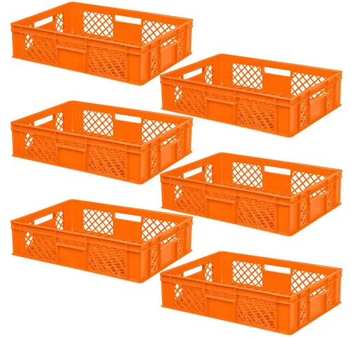 BRB-Lagertechnik Stapelbox 6x Eurobehälter/Bäckerkiste durchbrochen 600x400x150 mm - Stapelbox aus robustem, lebensmittelechtem Kunststoff, ideal für die sichere Lagerung und den Transport von Lebensmitteln. Spülmaschinenfest, kälte- und hitzebeständig, mit optimaler Luftzirkulation.