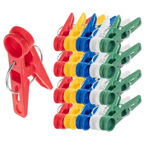 KADAX Wäscheklammern, 20x Klammern aus robusten Kunststoff, Bunte Sockenklammern, Windfeste Klammern für Innen und Außenbereich (Bunt/Rund)
