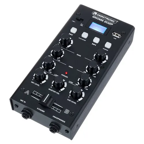 Omnitronic GNOME 202P Black B-Stock - Kompakter 2-Kanal DJ Mixer - Mixer; Leichter und extrem kompakter DJ Mixer mit Bluetooth und MP3-Player, ideal für mobile DJs und kleine Events.