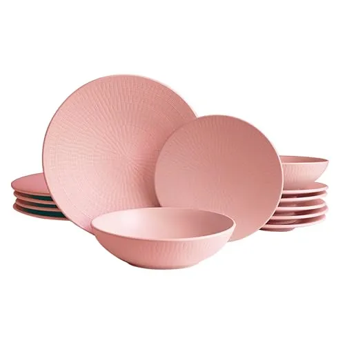ECHTWERK Tafelservice Blanka Nature Design (12-tlg) für 4 Personen - Elegantes Steingut Tafelservice in zartem Rosa, perfekt für festliche Anlässe und den Alltag. Kühlschrank- und mikrowellenfest, ideal für jede Gelegenheit.
