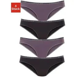 Lascana Damen Slip 4er-Pack - Funktionsunterwäsche mit weichem Logobündchen und kontrastfarbener Muschelkante, aus angenehmer Baumwoll-Stretch-Qualität für optimalen Tragekomfort.