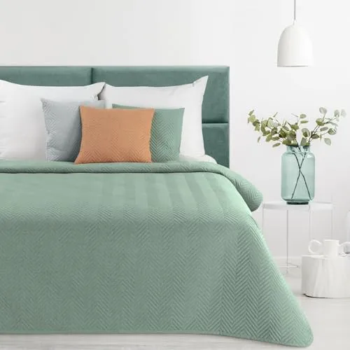 Eurofirany Bettüberwurf Steppdecke 220x240 cm - Zweiseitiger Tagesüberwurf in Grün, aus 100% Polyester, maschinenwaschbar bei 40°C – ideal für stilvolle Akzente im Schlafzimmer!