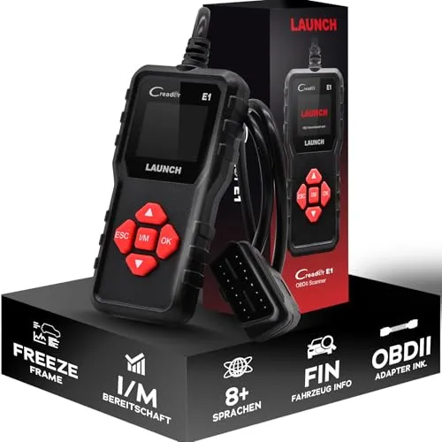LAUNCH Creader E1 OBD2 Diagnosegerät Auto,Fehlerauslesegerät für Motor & Abgas,liest & löscht Fehlercodes, zeigt Live-Daten & I/M-Bereitschaft,unterstützt Batteriespannungsprüfung & Freeze-Frame-Daten