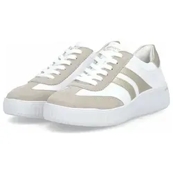 Remonte Sneaker Leder für Damen, Gr. 38, Weiß/Beige - Modischer Sneaker von Remonte mit Wechselfußbett, ideal für den Alltag. Hochwertiges Leder-Obermaterial und dämpfende Sohle sorgen für Komfort und Stil.