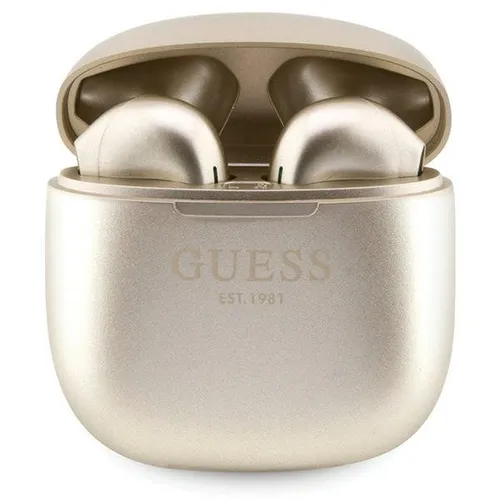 Guess GUTWST26PSD TWS Bluetooth-Kopfhörer mit Dockingstation - Goldene Eleganz - Kopfhörer mit luxuriösem goldenen Design, TWS Bluetooth-Technologie für kabellosen Musikgenuss und bis zu 6 Stunden Akkulaufzeit - ideal für stilbewusste Musikliebhaber.