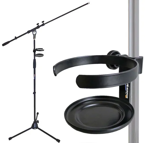 KEEPDRUM Mikrofonstativ mit Galgen und Getränkehalter - Mikrofonständer mit ausziehbarer Höhe von 100-176 cm und solidem Metallsockel, inklusive universellem Getränkehalter für mehr Komfort während des Auftritts.
