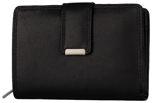 EAAKIE Damen Geldbörse RFID - Klappbares Leder-Portemonnaie in Schwarz - Elegante Geldbörse aus Rindleder mit RFID-Schutz, 14 Kartenfächern und praktischen Druckknopfverschluss. Ideal für stilbewusste Damen.