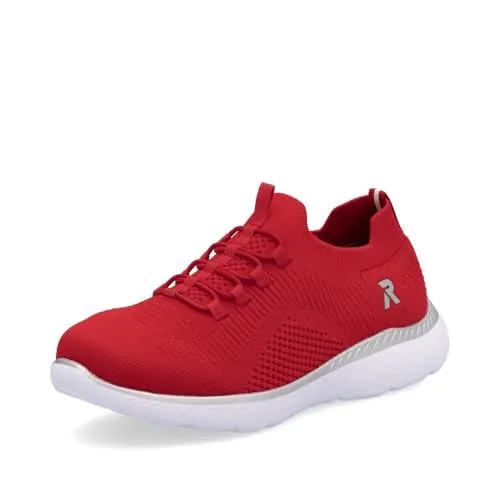 Rieker Damen Sneaker M5074 in Rot - Bequeme Sneaker aus hochwertigem Textil mit elastischem Schaftrand und flexibler EVA-Sohle für maximale Agilität. Ideal für den Alltag dank der Komfortweite und der extra weichen MemoSoft-Decksohle.
