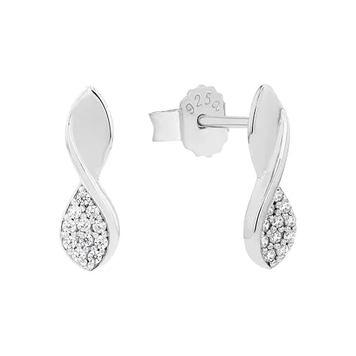 Amor Ohrstecker für Damen, Sterling Silber 925, mit Zirkonia, 14 mm, silber, Geschenkidee, kommt in Schmuck Geschenk Box, 2100168