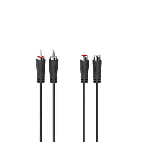 Hama Audio-Verlängerungskabel, 3 m, 2 Cinch-Stecker auf Buchse, für CD-Player, Verstärker, Stereoanlage