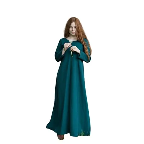 Mittelalter Kleid Typ Unterkleid Freya Grün L - Campingausrüstung: Authentisches Wikinger-Unterkleid aus 100% ungekämmter Baumwolle, knöchellang und angenehm auf der Haut für ein historisches Tragegefühl.