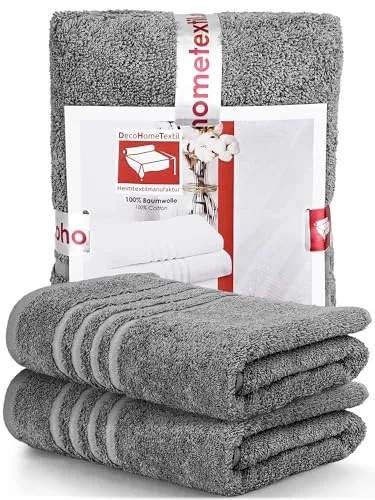 DecoHomeTextil Handtuch-Set 2 Badetücher in Dunkelgrau - Frottiertuch Sets aus 100% Baumwolle, kuschelweich und saugstark, ideal zum Verschenken mit schöner Geschenkverpackung.