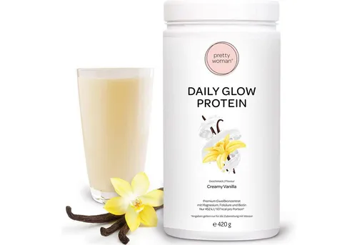 pretty woman Daily Glow Eiweiß Protein Pulver für Frauen, 420g - Cremiger Protein-Shake speziell für Frauen – angereichert mit Vitaminen und Mineralstoffen für eine optimale Ernährung. Ideal nach dem Sport oder als Snack, überzeugt durch seinen vollmundigen Geschmack und hohe Proteinwerte.
