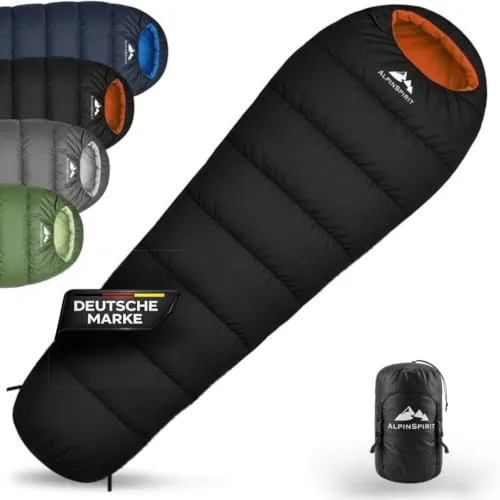 AlpinSpirit Ultraleichter Schlafsack 3 Jahreszeiten - Ideal für Sommer, Frühling & Herbst: Dieser kompakte Mumienschlafsack bietet Komfort bis 20°C und ist wasserabweisend. Mit nur 1300 g Gewicht und kleinem Packmaß von 30x20 cm perfekt für Camping und Outdoor-Aktivitäten.