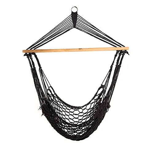 SVITA Hängesessel in Netz-Optik zum Aufhängen mit Stange Baumwollseil Naturmaterial (Grau)
