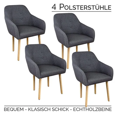 Kingpower Esszimmerstuhl Set - Dunkelgrau (4 Stühle) - Stühle, stilvolles Set mit Armlehnen für optimalen Komfort und elegantes Design in Ihrem Esszimmer.