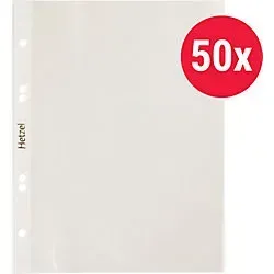 Hetzel Prospekthüllen A6 Economic - 50 Stück - Genarbte Prospekthüllen aus Polypropylen, dokumentenecht und ideal für den sicheren Schutz Ihrer Unterlagen. Made in Germany, 10-fach-Lochung für einfache Ablage.