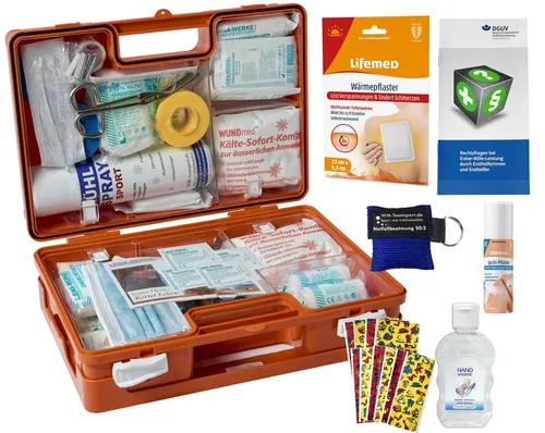 WM-Teamsport Erste-Hilfe-Koffer S4 PLUS - Sport-Sanitätskoffer nach DIN 13157 - Robuster Erste-Hilfe-Koffer (310 x 130 x 210 mm) mit geprüfter Ausstattung für Sport und Betriebe. Ideal für mobilen und stationären Einsatz, inklusive praktischen Extras wie Kälte-Kompresse und Hygiene-Gel.